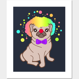 Pug dog in a clown costume Posters and Art